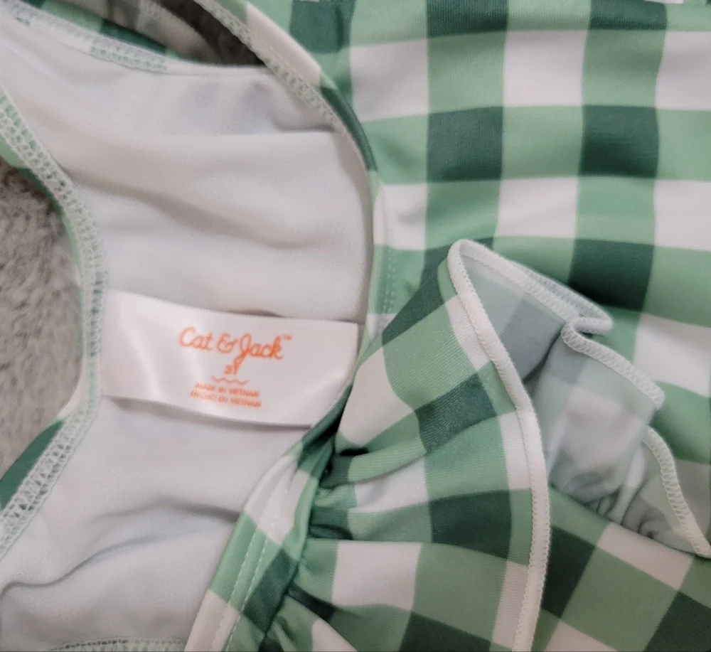 Nwt Cat & Jack Toddler Girls Green and White Gingham Onepiece Swimsuit - Picture 3 of 3